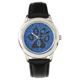Dog Paws Black & White Polka Dot on tech blue Watc Watch