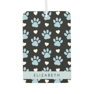Dog Paws, Blue Paws, White Hearts, Your Name Car Air Freshener