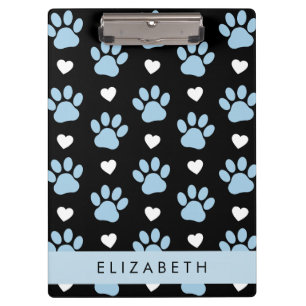Dog Paws, Blue Paws, White Hearts, Your Name Clipboard
