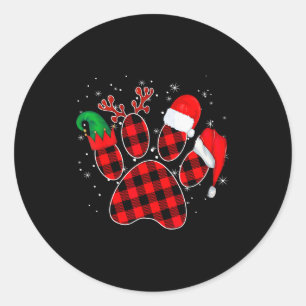 Dog Paws Christmas Buffalo Plaid Paw Santa Elf Rei Classic Round Sticker