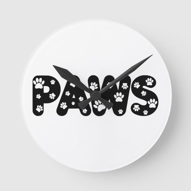 Dog Paws Custom Text Round Clock (Front)