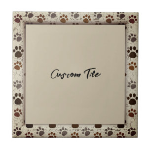 Dog Paws Frame Black Tan Custom    Ceramic Tile