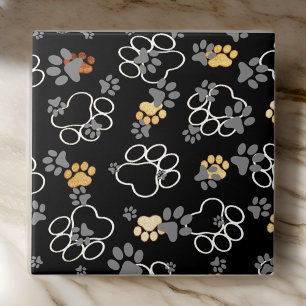 Dog Paws Grey   Black Ceramic Tile