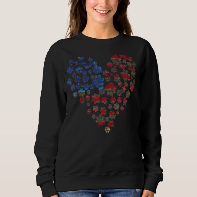 Dog Paws Heart American Flag Sweatshirt (Front)