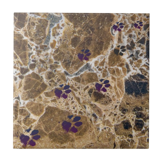 Dog Paws Marble Brown |  Ceramic Tile (Front)