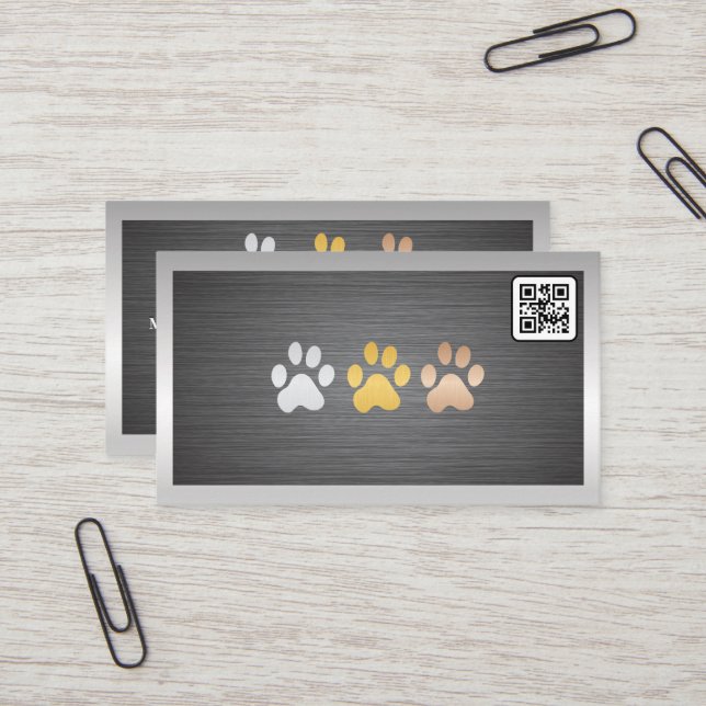 Dog Paws Metal | QR code Business Card (Front/Back In Situ)