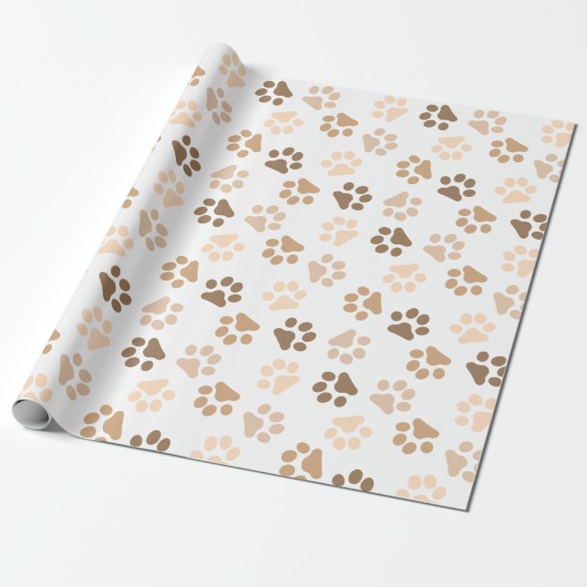 Dog Paws Neutral Colours Wrapping Paper (Unrolled)