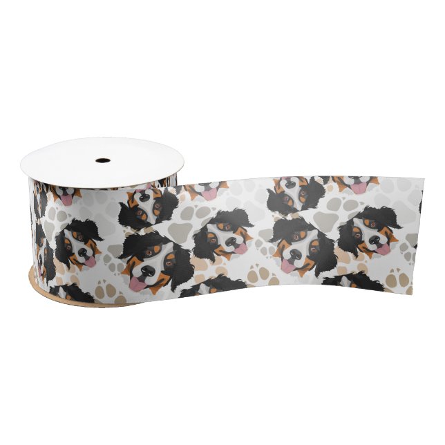 Dog paws pattern Bernese Mountain Dog Satin Ribbon (Spool)