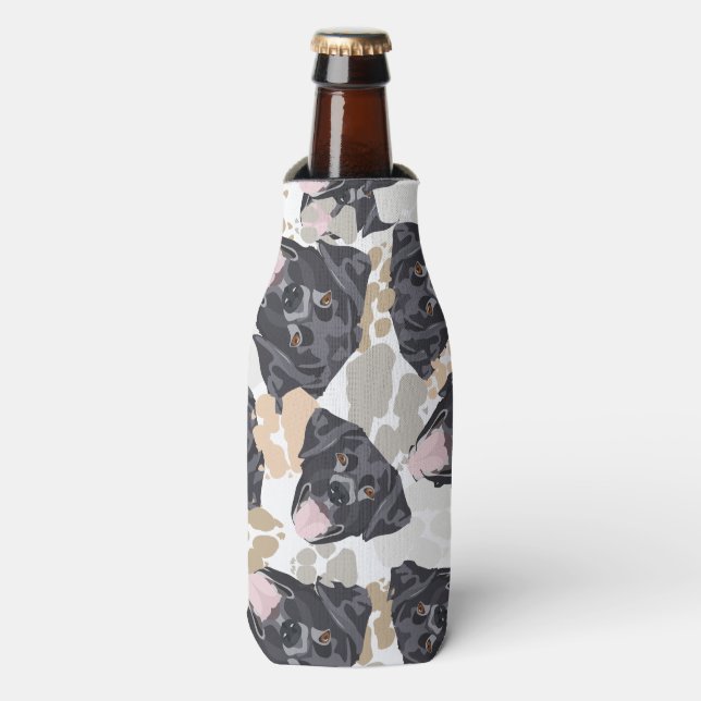 Dog paws pattern black Labrador Bottle Cooler (Bottle Front)