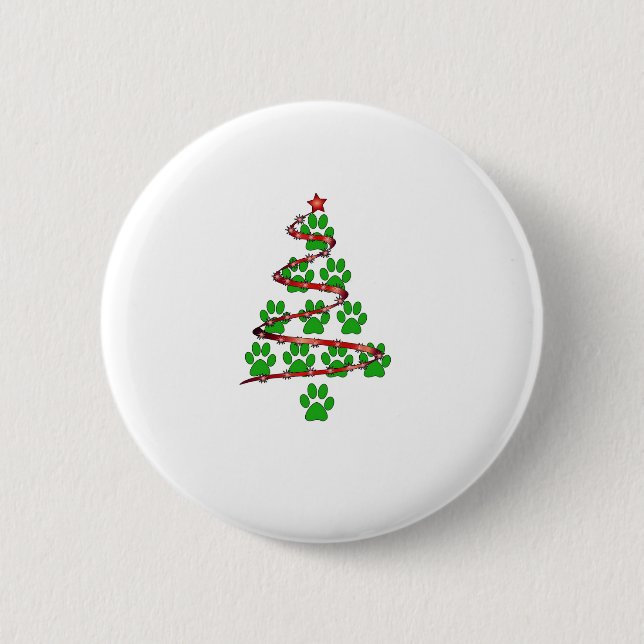 Dog Paws Print Christmas Tree for Dog Lovers  6 Cm Round Badge (Front)