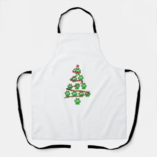 Dog Paws Print Christmas Tree for Dog Lovers Apron