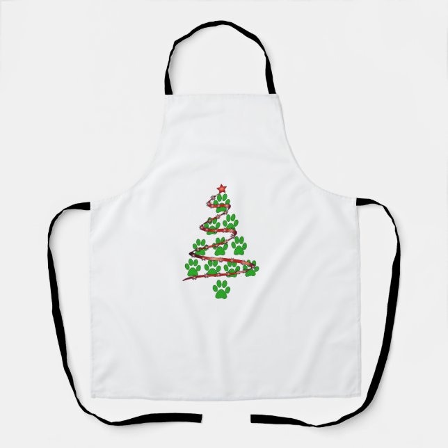 Dog Paws Print Christmas Tree for Dog Lovers  Apron (Front)