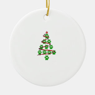 Dog Paws Print Christmas Tree for Dog Lovers Ceramic Ornament