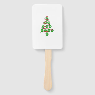 Dog Paws Print Christmas Tree for Dog Lovers Hand Fan