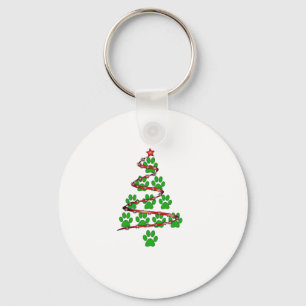 Dog Paws Print Christmas Tree for Dog Lovers Key Ring