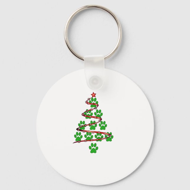 Dog Paws Print Christmas Tree for Dog Lovers  Key Ring (Front)