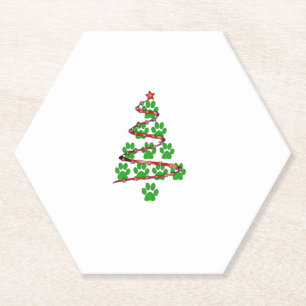 Dog Paws Print Christmas Tree for Dog Lovers Paper Coaster