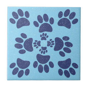 Dog Paws Prints Portuguese Style Vintage Ceramic Tile