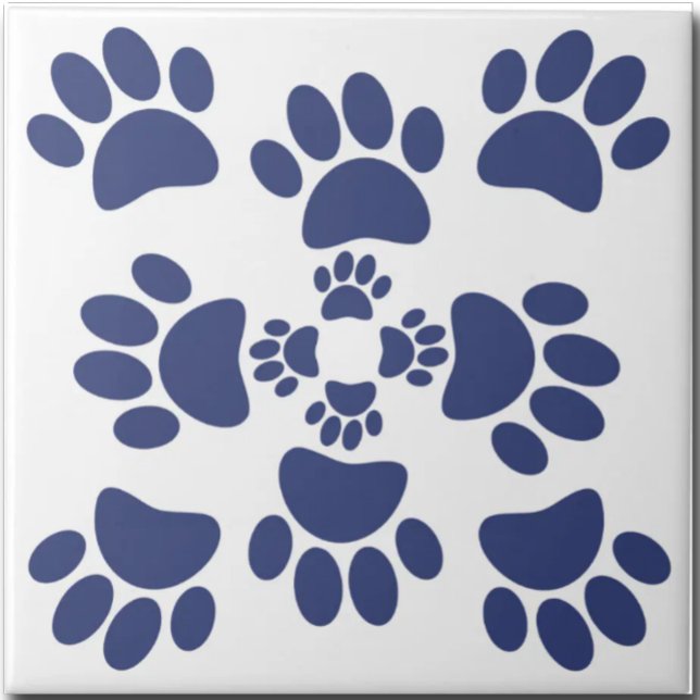 Dog Paws Prints Portuguese Style White and Blue  Ceramic Tile (Creator Uploaded)