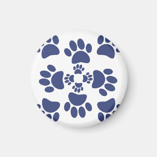 Dog Paws Prints Portuguese Style White and Blue Magnet