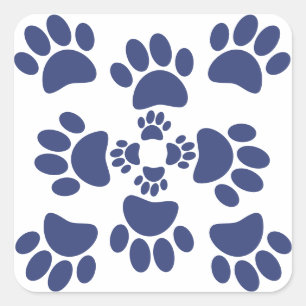 Dog Paws Prints Portuguese Style White and Blue  Square Sticker
