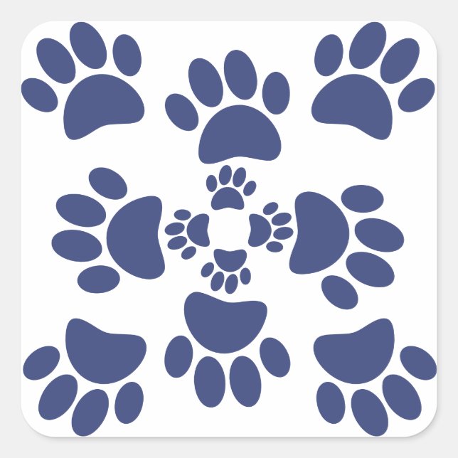 Dog Paws Prints Portuguese Style White and Blue  Square Sticker (Front)