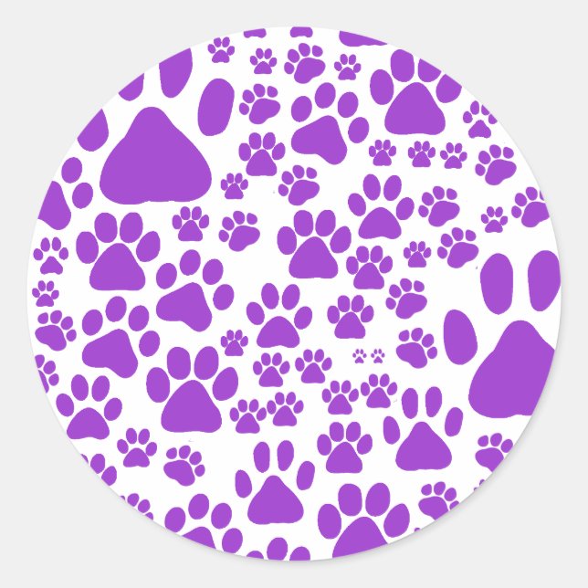 Dog Paws, Puppy Paws, Animal Paws, Purple Paws Classic Round Sticker (Front)
