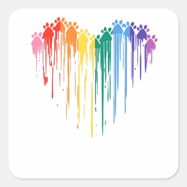 Dog Paws Rainbow Heart Dog Lover Gay Pride LGBT  C Square Sticker (Front)