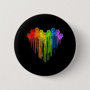 Dog Paws Rainbow Heart Dog Lover Gay Pride LGBT Co 6 Cm Round Badge