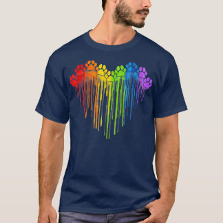 Dog Paws Rainbow Heart Dog Lover Gay Pride LGBT T-Shirt