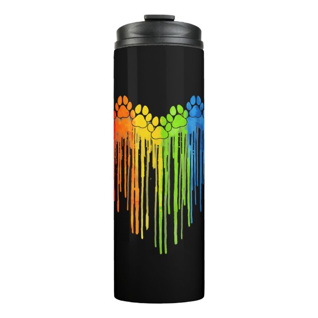 Dog Paws Rainbow Heart Dog Lover Gay Pride Lgbt Thermal Tumbler (Front)
