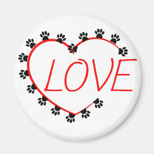 Dog Paws Red Heart Love Magnet