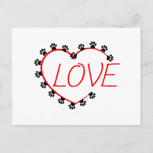 Dog Paws Red Heart Love Postcard