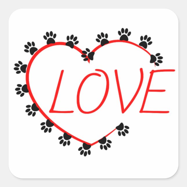 Dog Paws Red Heart Love Square Sticker (Front)