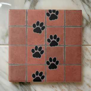 Dog Paws Terracotta Floor Trail of Paws     Ceramic Tile