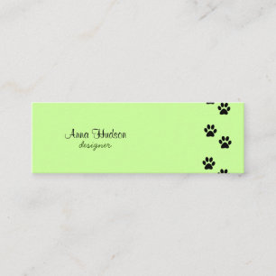 Dog Paws, Traces, Paw-prints - Green Black Mini Business Card