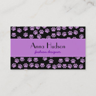 Dog Paws, Traces, Paw-prints - Purple Black Business Card