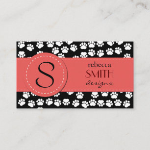 Dog Paws, Traces, Paw-prints - White Black Business Card