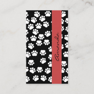 Dog Paws, Traces, Paw-prints - White Black Business Card