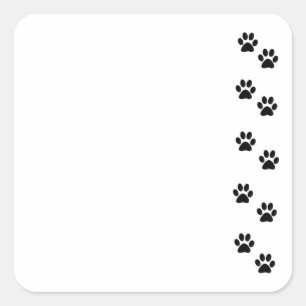 Dog Paws, Traces, Paw-prints - White Black Square Sticker