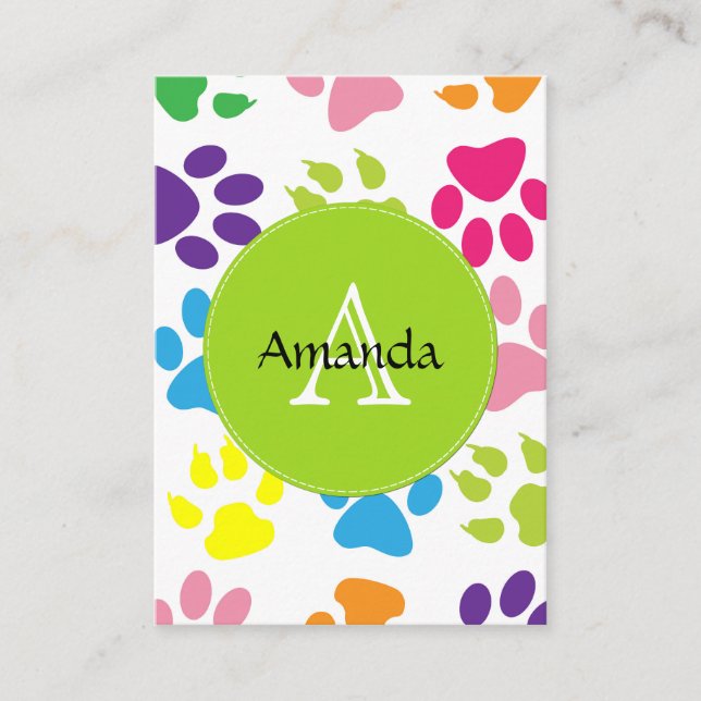 Dog Paws, Trails, Paw-prints - Red Blue Green Business Card (Front)