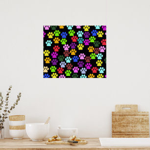 Dog Paws, Trails, Paw-prints - Red Blue Green Poster