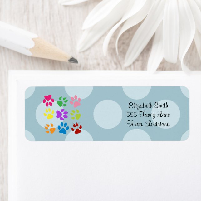 Dog Paws, Trails, Paw-prints - Red Blue Green Return Address Label (Insitu)