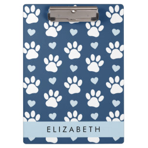 Dog Paws, White Paws, Blue Hearts, Your Name Clipboard