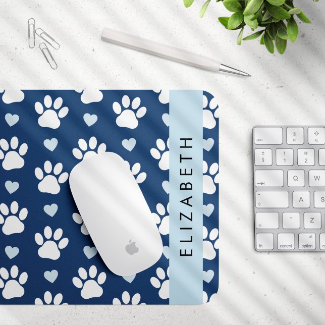 Dog Paws, White Paws, Blue Hearts, Your Name Mouse Pad (Creator Uploaded)