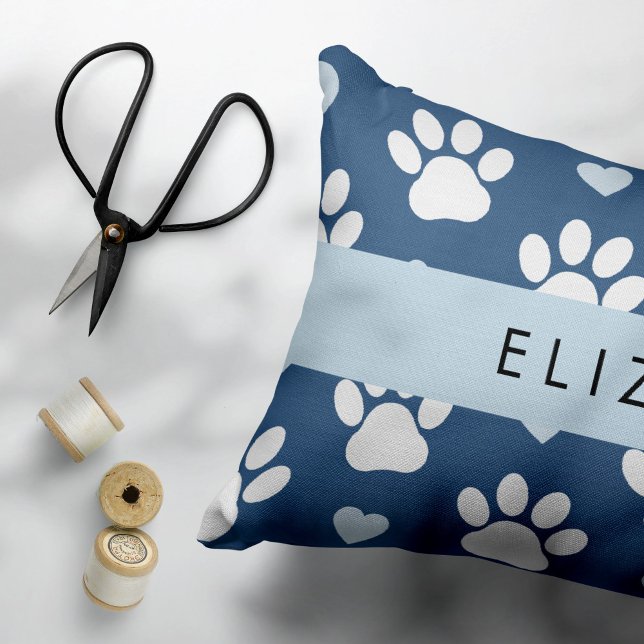 Dog Paws, White Paws, Blue Hearts, Your Name Pillowcase (Creator Uploaded)