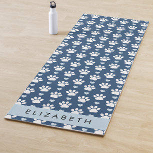 Dog Paws, White Paws, Blue Hearts, Your Name Yoga Mat