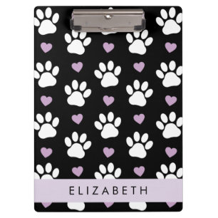Dog Paws, White Paws, Lilac Hearts, Your Name Clipboard