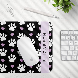 Dog Paws, White Paws, Lilac Hearts, Your Name Mouse Pad