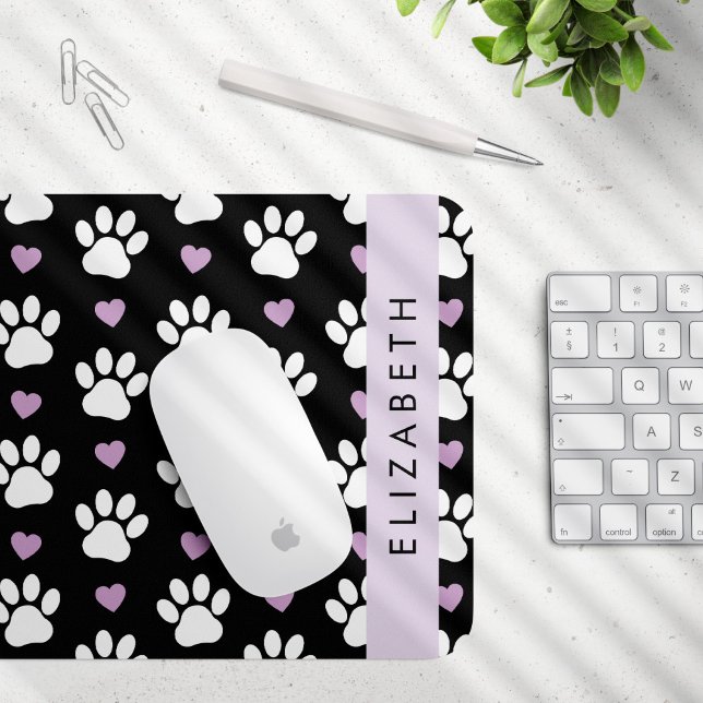 Dog Paws, White Paws, Lilac Hearts, Your Name Mouse Pad (Creator Uploaded)